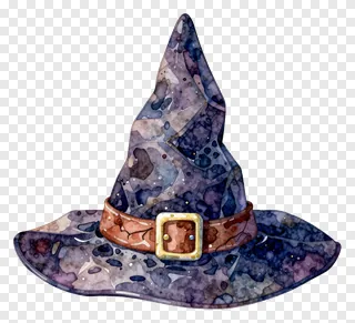 A watercolor witch hat with purple and blue hues.