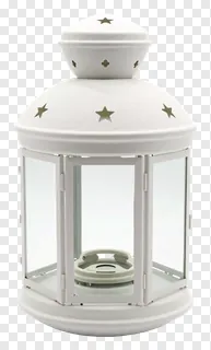 White lantern with star cutouts for decoration.