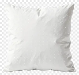 A white pillow with small white polka dots.