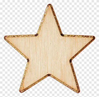 A wooden star with a glittery gold edge.