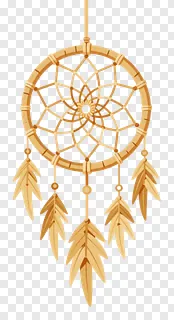A woven bamboo dreamcatcher with feathers hanging from its frame.