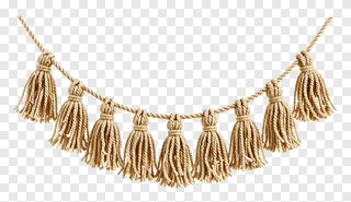 Woven jute tassel garland with hanging tassels.