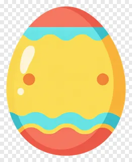 A yellow Easter egg with turquoise wavy bands and orange spots.