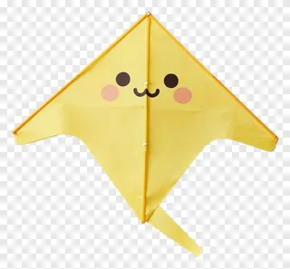 A yellow kite with a smiling cartoon face.