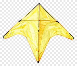 A yellow kite with a leaf pattern and black edges.
