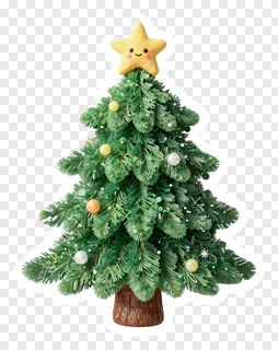 A 3D Christmas tree with a smiling star on top.