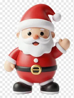 A cartoon Santa Claus waving with a red suit and white beard.