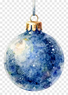 A blue galaxy-themed Christmas ornament with stars.