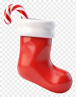 A red stocking with a candy cane inside.