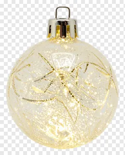 A glowing gold Christmas ornament with glitter.