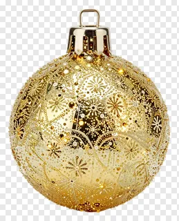 A glowing gold Christmas ornament with intricate patterns.