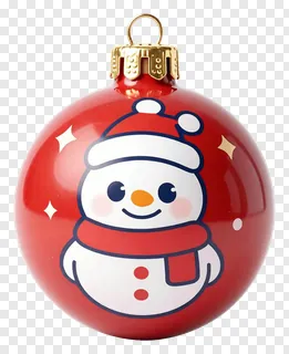A red Christmas ornament with a snowman design.