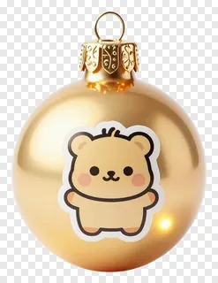 Golden Christmas bauble with a bear sticker.