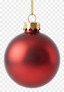 A red Christmas bauble with a gold cap hanging by a string.