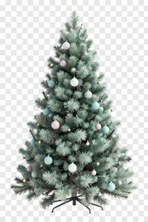 A pastel-colored faux pine Christmas tree with decorative ornaments.