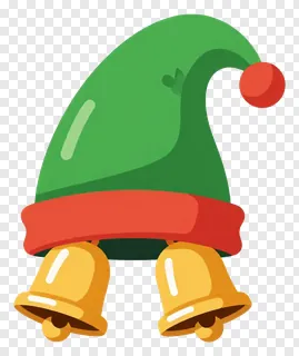 Green elf hat with red band and golden bells