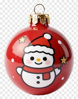 Red Christmas bauble with a smiling snowman design.