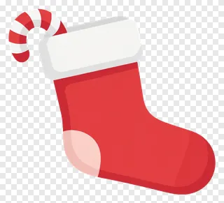 A red stocking with a white candy cane handle.
