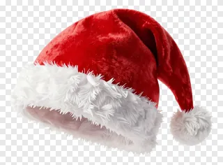 A red velvet Santa hat with white trim and pom-pom.