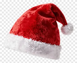 A red velvet Santa hat with white trim and pom-pom.