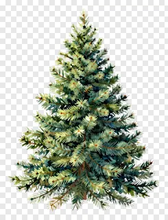 A watercolor-style Christmas tree with green and blue tones.