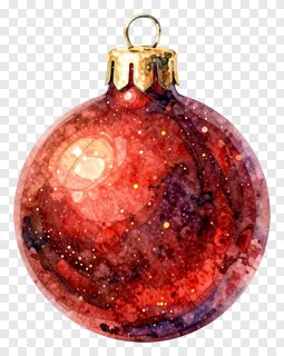 A red watercolor Christmas ornament with a gold cap and glowing interior.