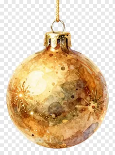 A watercolor-style Christmas bauble with golden and brown hues.