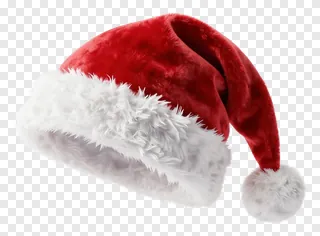 A red velvet Santa hat with white fur trim and a pom-pom.