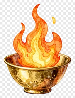 A brass diya with a flame rising upward.