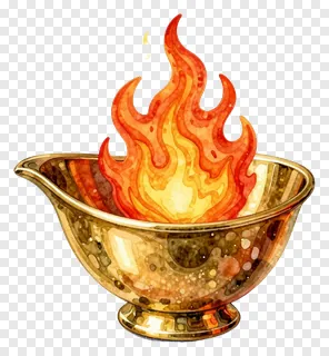 Brass diya with a watercolor flame design.