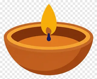 A cartoon diya with an orange flame.
