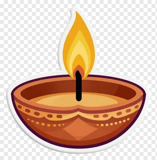 A cartoon diya with a single flame.