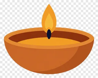 A flat-style diya with an orange flame.