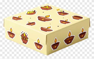 A cream box with cartoon diya candlestick designs.