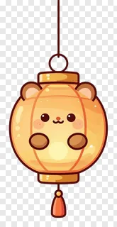 A cute bear-faced diwali lantern hanging with a tassel.