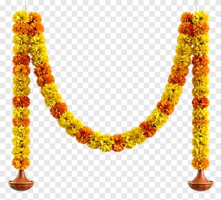 Diwali garland with terracotta bowls at ends.