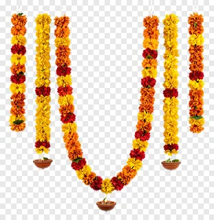 U-shaped diwali garland with hanging oil lamps.