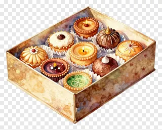 An open box of colorful Diwali sweets and candles.