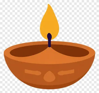 A flat icon of a terracotta diya with a simple flame.