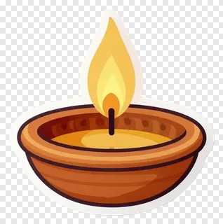 A flat icon of a terracotta diya with a flame.
