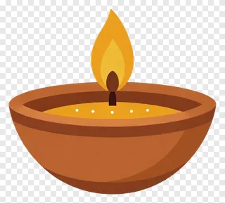 A terracotta diya with a single flame.