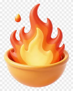 A floating diya with a flame.