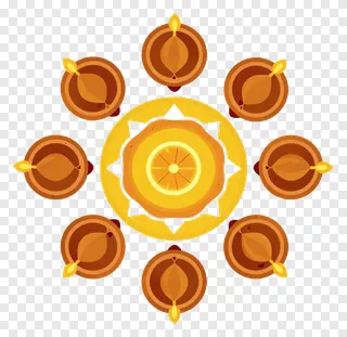 Nine lit diyas forming a circular Diwali rangoli pattern.