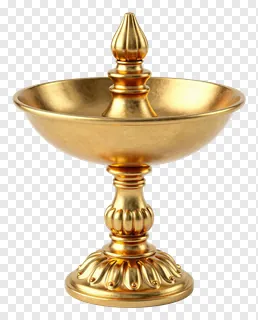 Golden ceremonial kalash for Lakshmi puja.