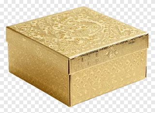 A golden gift box with detailed embossed designs.