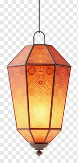 A hanging Diwali lantern with orange patterned glass.