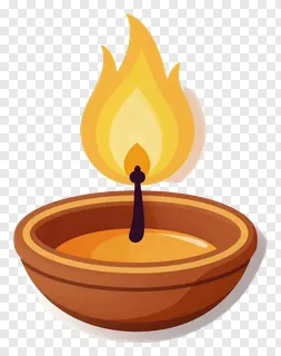 A terracotta diya with a single flame.