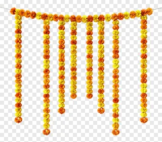Orange and yellow paper flower garland for Diwali.