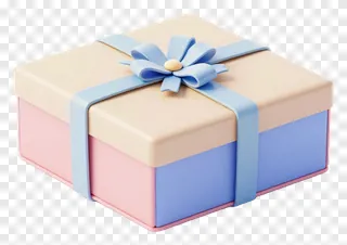 A pastel-colored gift box with a blue bow.