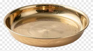 A polished brass Diwali pooja thali.